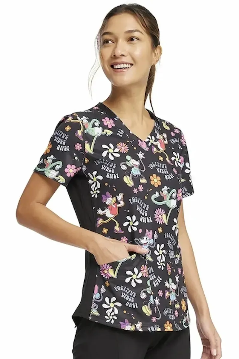 Tooniforms Women's V-Neck Print Scrub Top | Positive Vibes