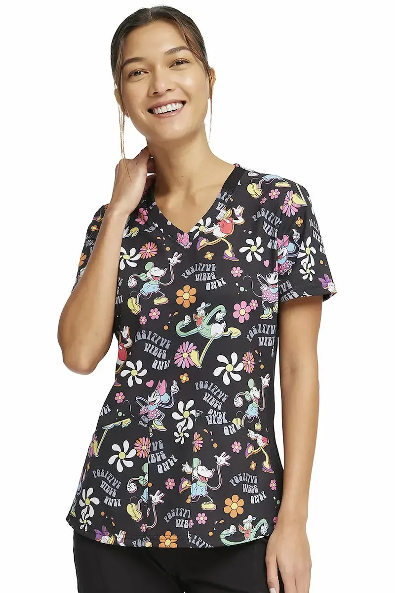 Tooniforms Women's V-Neck Print Scrub Top | Positive Vibes